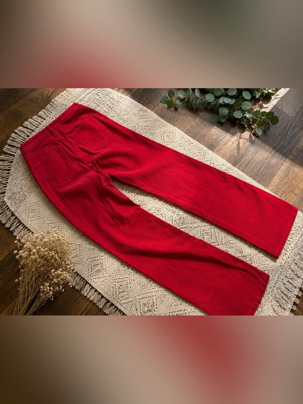 ❤️ M&S Collection Bright Red Corduroy Pants Size 8 • High Rise Straight Leg - Picture 2 of 16